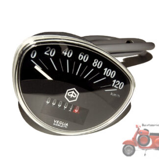 Schwarzer Tacho in Muschelform. Original Veglia Borletti mit Piaggio Zeichen. Passend für Vespa Sprint GTR Rally ET3