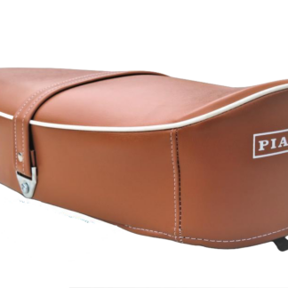 Vespa Sattel Sitzbank braun weißer Keder und Aufdruck