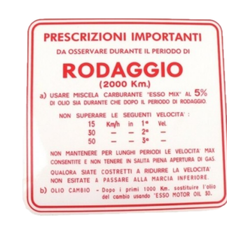 Aufkleber Einfahrhinweise Vespa rot 3 Gang 5%