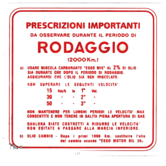 Einfahrhinweise Vespa rot 2 % 3 Gang