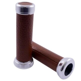 Lenkergriffe Retro Braun Leder / Chrom 22mm/24mm Moped, Roller, Mofa