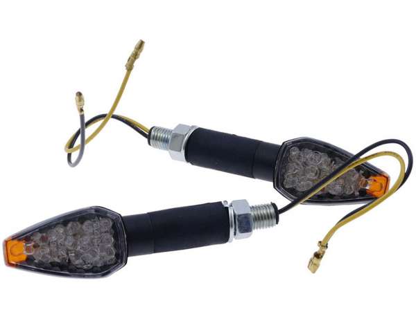 Blinker Paar LED Motorrad PEAK, schwarz, langer Stiel, transparent, M10, 46x27x27mm