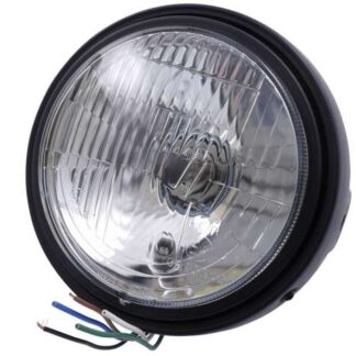 Scheinwerfer Motorrad 5-3/4 Zoll, geriffeltes Glas, schwarz matt, H4, 12V 60/55