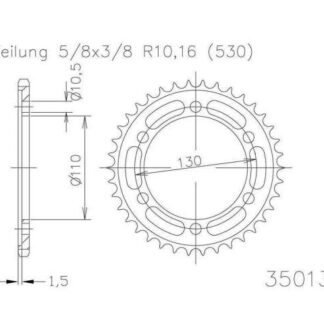 Kettenrad 46 Zähne Stahl 530er Teilung (5/8x3/8) für MT-01 1700 RP121, RP181, RP184, RP186