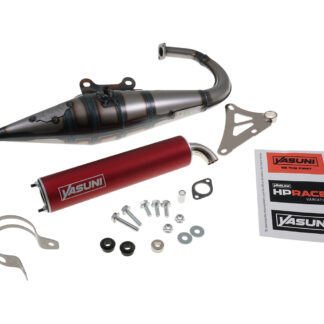 Auspuff YASUNI Scooter Z mit rotem Endschalldämpfer Minarelli stehend MBK Booster Stunt Aprilia Amico Yamaha BWs Slider