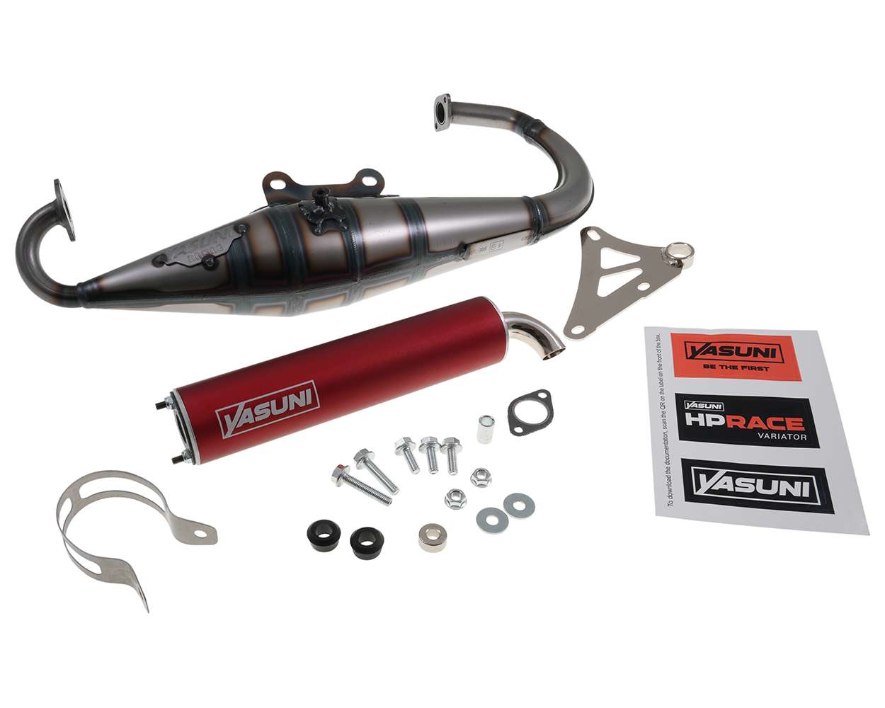 Auspuff YASUNI Scooter Z mit rotem Endschalldämpfer Minarelli stehend MBK Booster Stunt Aprilia Amico Yamaha BWs Slider – Bild 4