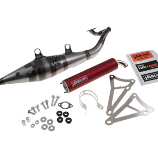 Auspuff YASUNI Scooter Z mit rotem Endschalldämpfer Minarelli liegend AC und LC Yamaha Aerox MBK Nitro Aprilia SR Italjet Dragster