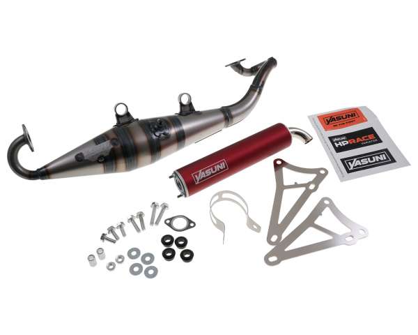 Auspuff YASUNI Scooter Z mit rotem Endschalldämpfer Minarelli liegend AC und LC Yamaha Aerox MBK Nitro Aprilia SR Italjet Dragster – Bild 3