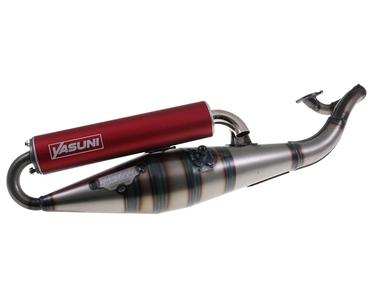 Auspuff YASUNI Scooter Z mit rotem Endschalldämpfer Minarelli liegend AC und LC Yamaha Aerox MBK Nitro Aprilia SR Italjet Dragster – Bild 5
