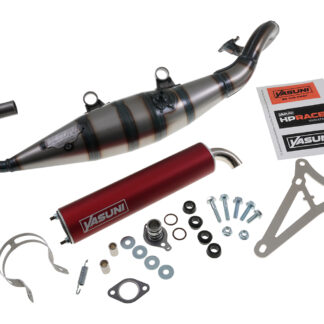Auspuff YASUNI Scooter R mit rotem Endschalldämpfer Minarelli liegend Yamaha Aerox MBK Nitro Aprilia SR