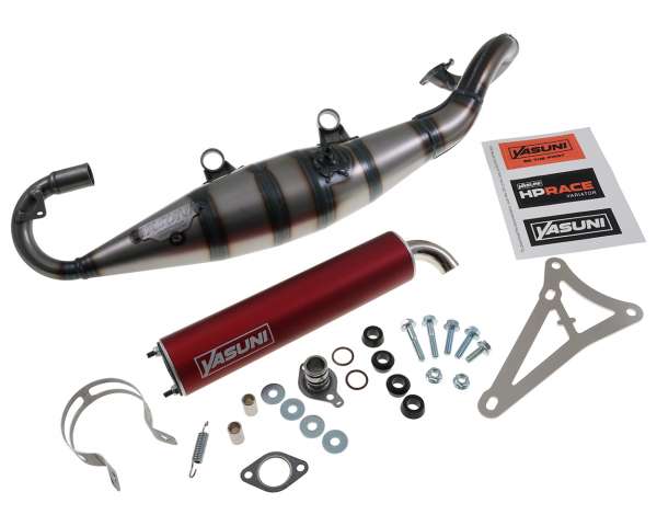 Auspuff YASUNI Scooter R mit rotem Endschalldämpfer Minarelli liegend Yamaha Aerox MBK Nitro Aprilia SR – Bild 3