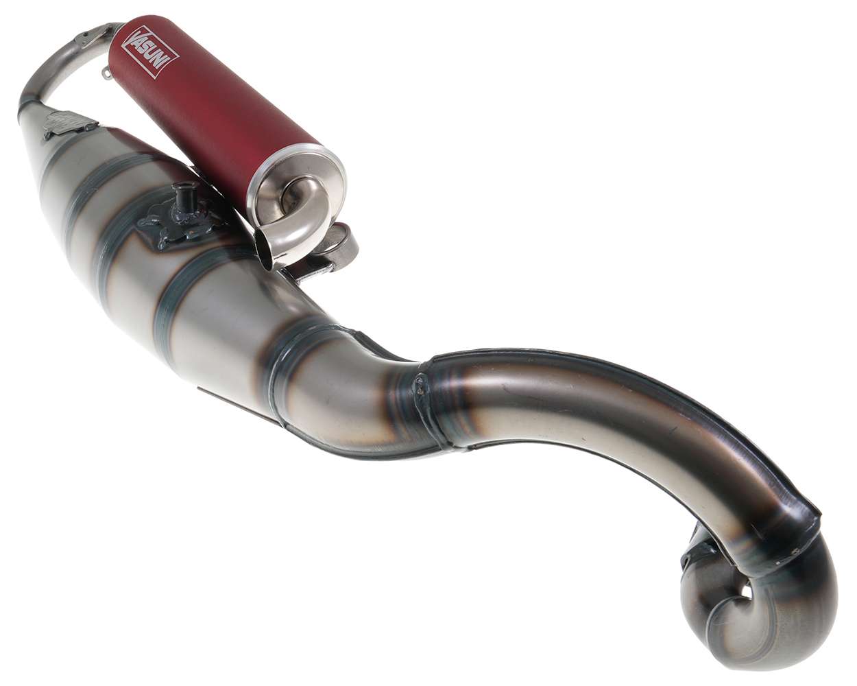 Auspuff YASUNI Scooter R mit rotem Endschalldämpfer Minarelli liegend Yamaha Aerox MBK Nitro Aprilia SR – Bild 7