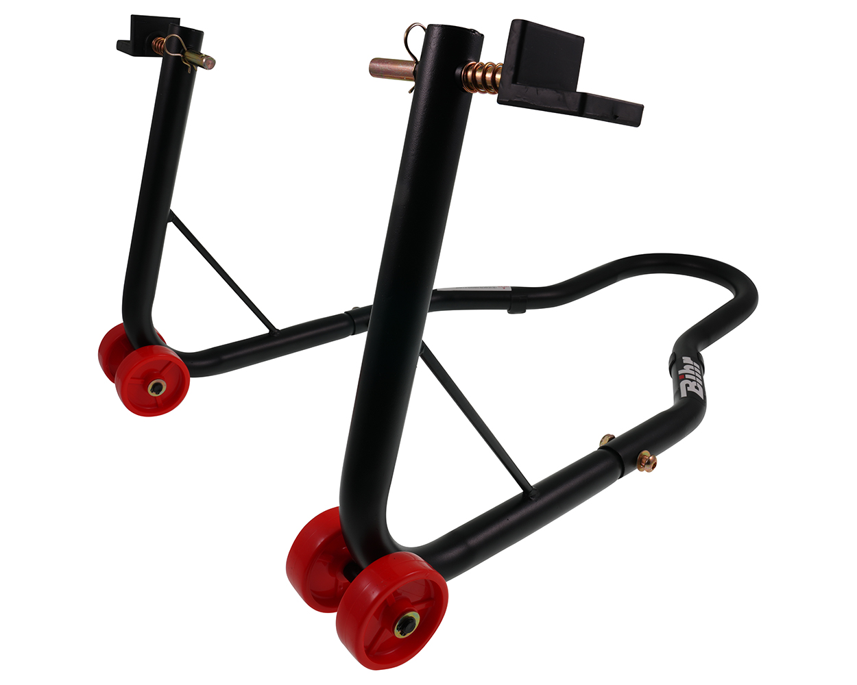 Montageständer Motorrad BASIC hinten mit Rädern und L-Schwingenaufnahmen