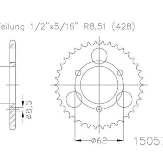Kettenrad 32 Zähne Stahl 428er Teilung (1/2x5/16)