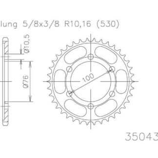 Kettenrad 40 Zähne Stahl 530er Teilung (5/8x3/8) kompatibel für GS 550 M Katana, GSF 1200 S Bandit, RF 900 R