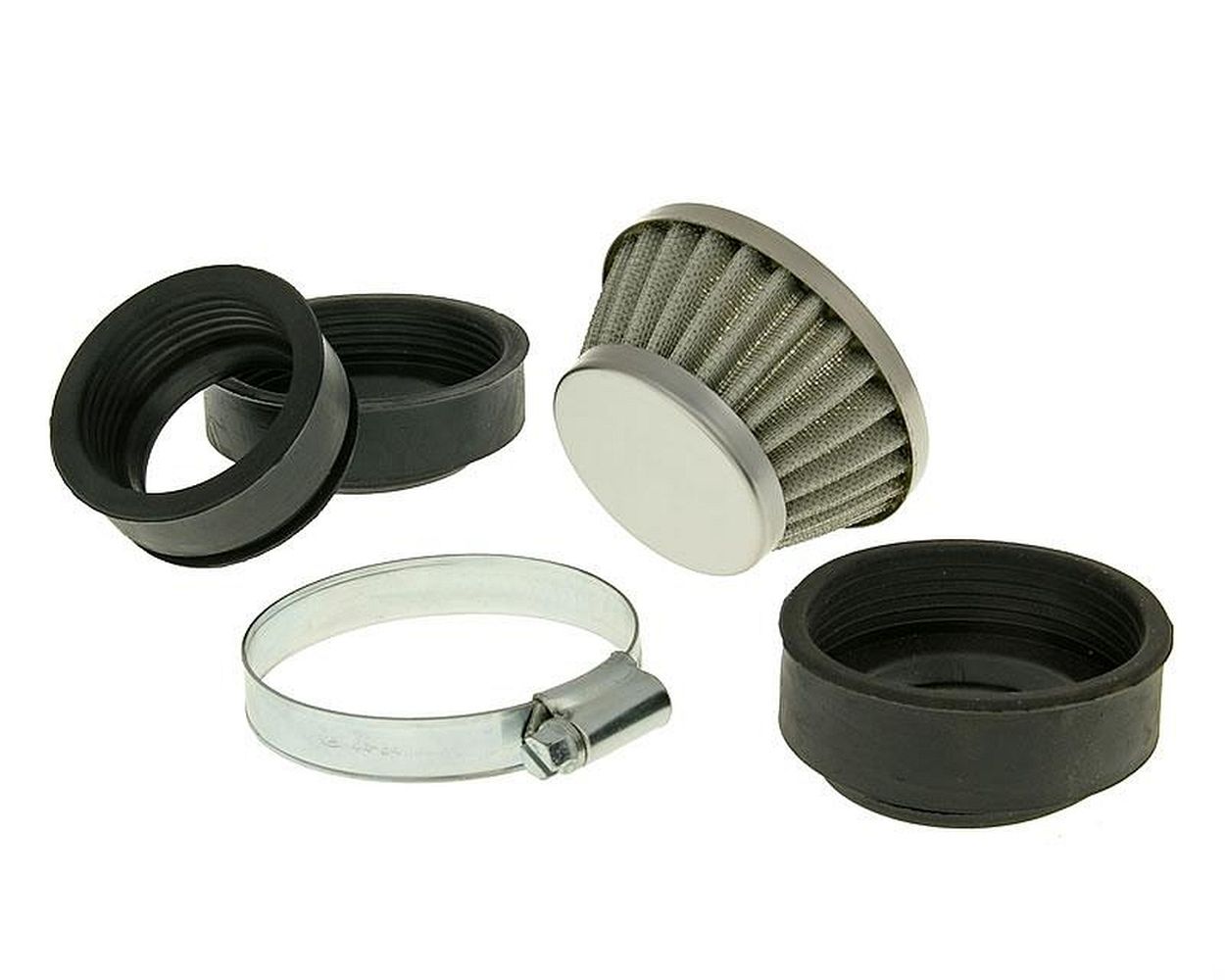 Sportluftfilter Shorty 44-54mm Anschluss Chrom Schaltmoped, Quad, Kart